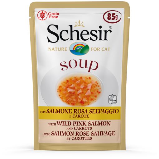 Caldo Schesir - Salmón Salvaje y Zanahoria para gatos