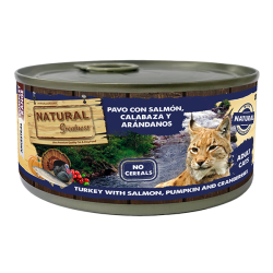 Natural greatness gato - Pavo con salmón, calabaza y arándanos 185g